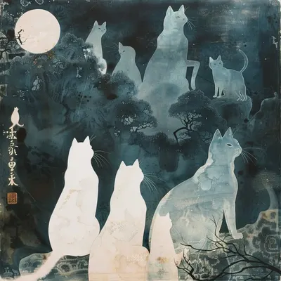 猫たちの幽霊 - AI artwork, 14 Mar 2024
