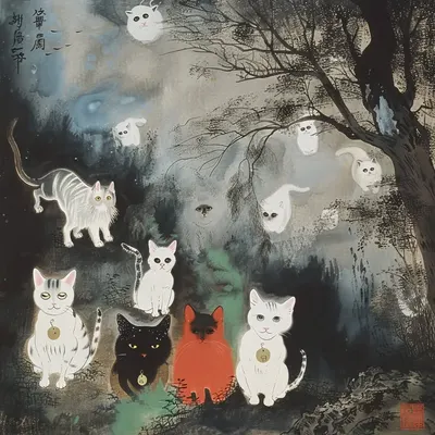 猫たちの幽霊 - AI artwork, 14 Mar 2024