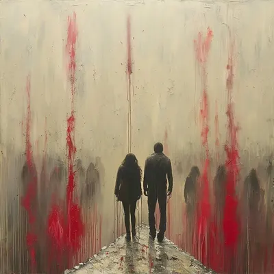 These pieces symbolize the fear that has accompanied my life for a long time. They represent not only death, but also the disappearance of people we love and know. Those who were once close now seem light years away. There is constant change and constant movement. We can never go back - AI artwork, 16 May 2024