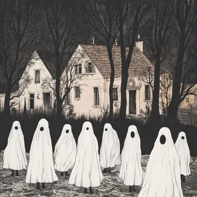 ghosts of the village. the past will always find you - AI artwork, 12 Aug 2024