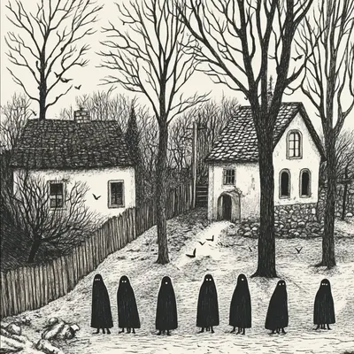 ghosts of the village. the past will always find you - AI artwork, 12 Aug 2024