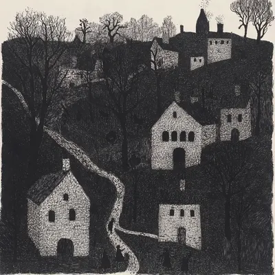 ghosts of the village. the past will always find you - AI artwork, 12 Aug 2024