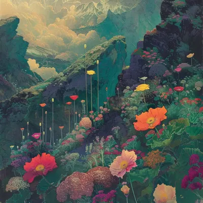 trough the ocean of flowers, on a different planet - AI artwork, 18 Aug 2024