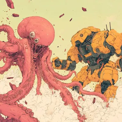 MECHAOCTOPUS ATTACK!!! - AI artwork, 13 Aug 2024