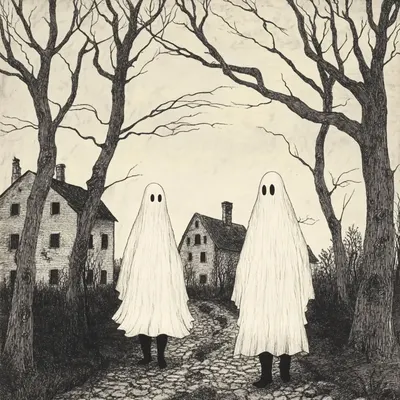 ghosts of the village. the past will always find you - AI artwork, 12 Aug 2024