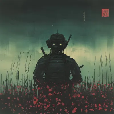 Cyber samurai follows the path of digits 01 - AI artwork, 9 Feb 2025