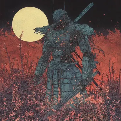Cyber samurai follows the path of digits 01 - AI artwork, 9 Feb 2025