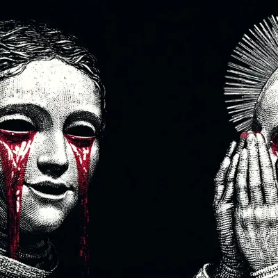 They smile. We bleed. Who let them in? - AI artwork, 4 Jun 2025