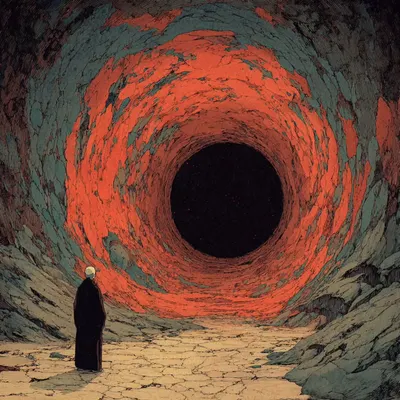 I stand at the edge of the vast unknown, and the longer I stare into it, the more I recognize my own shape. It isn’t calling me forward, it’s whispering that I’ve been here before, each time I tried to escape silence with noise - AI artwork, 10 Oct 2025