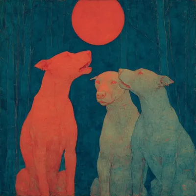 The dogs are barking while the red sun consumes us - AI artwork, 12 Jan 2026